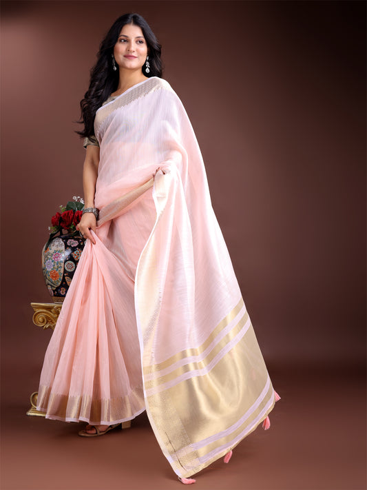 Astita Light Pink Gold Cotton Ready-to-Wear Saree – Simplicity Meets Effortless Grace