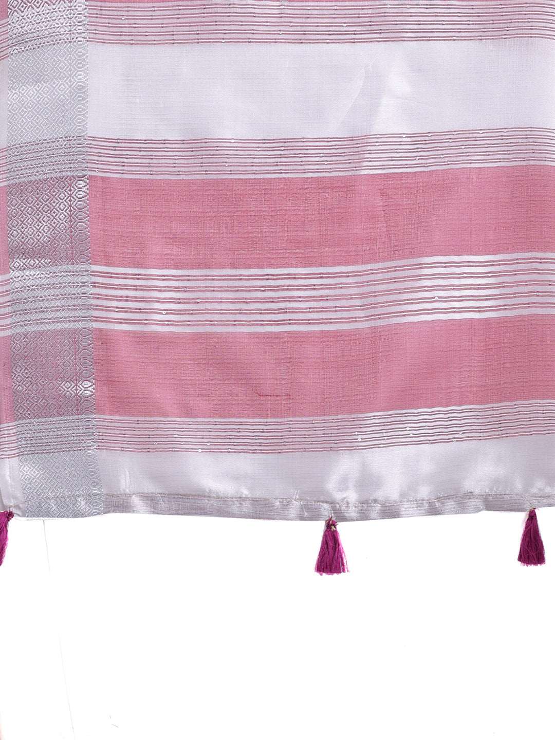 Astita Mauve Organza Saree with Silver Zari Border & Pallu Tassels – Elegant Traditional Saree for Women