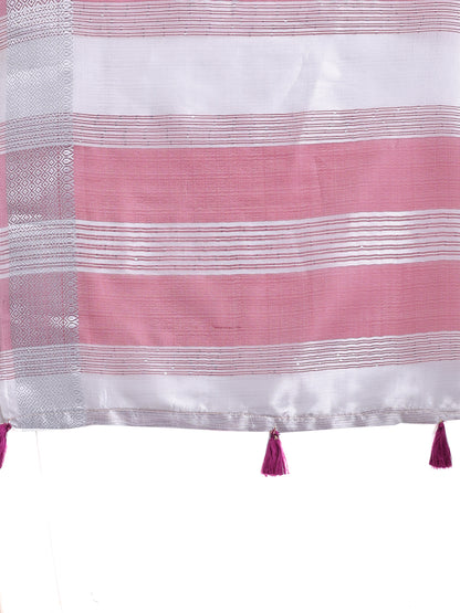 Astita Mauve Organza Saree with Silver Zari Border & Pallu Tassels – Elegant Traditional Saree for Women
