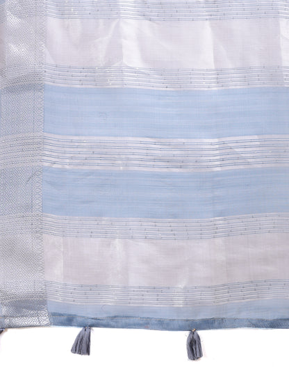 Astita Sky Blue Organza Saree with Silver Zari Border & Pallu Tassels – Elegant Traditional Saree for Women