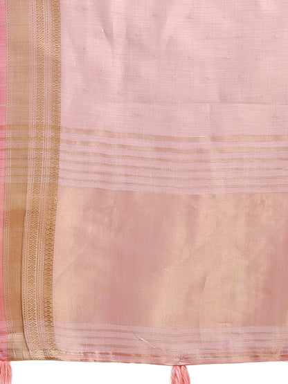 Astita Light Pink Organza Saree with Zari Border & Tassel Pallu – Lightweight Festive Saree for Women