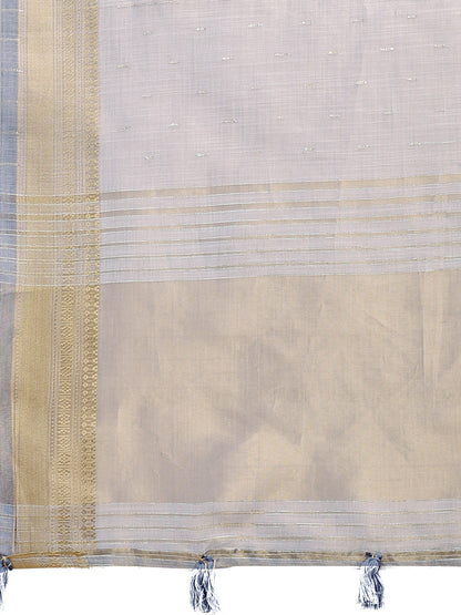 Astita Grey Organza Saree with Zari Border & Tassel Pallu – Lightweight Festive Saree for Women