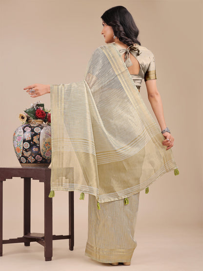 Astita Cream Organza Saree with Zari Border & Tassel Pallu – Lightweight Festive Saree for Women